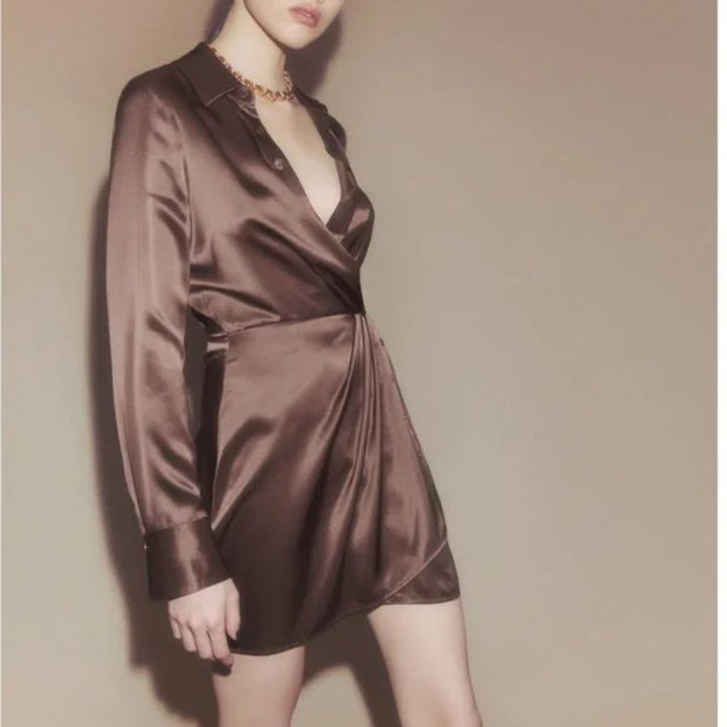 Reformation Alaine Silk Dress Chocolate Brown